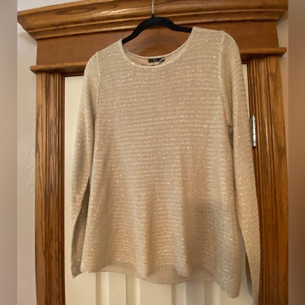 Milano Elegant Beige Sparkly Sweater Top With Sporadic Sprinkling Of Sequin Sz M